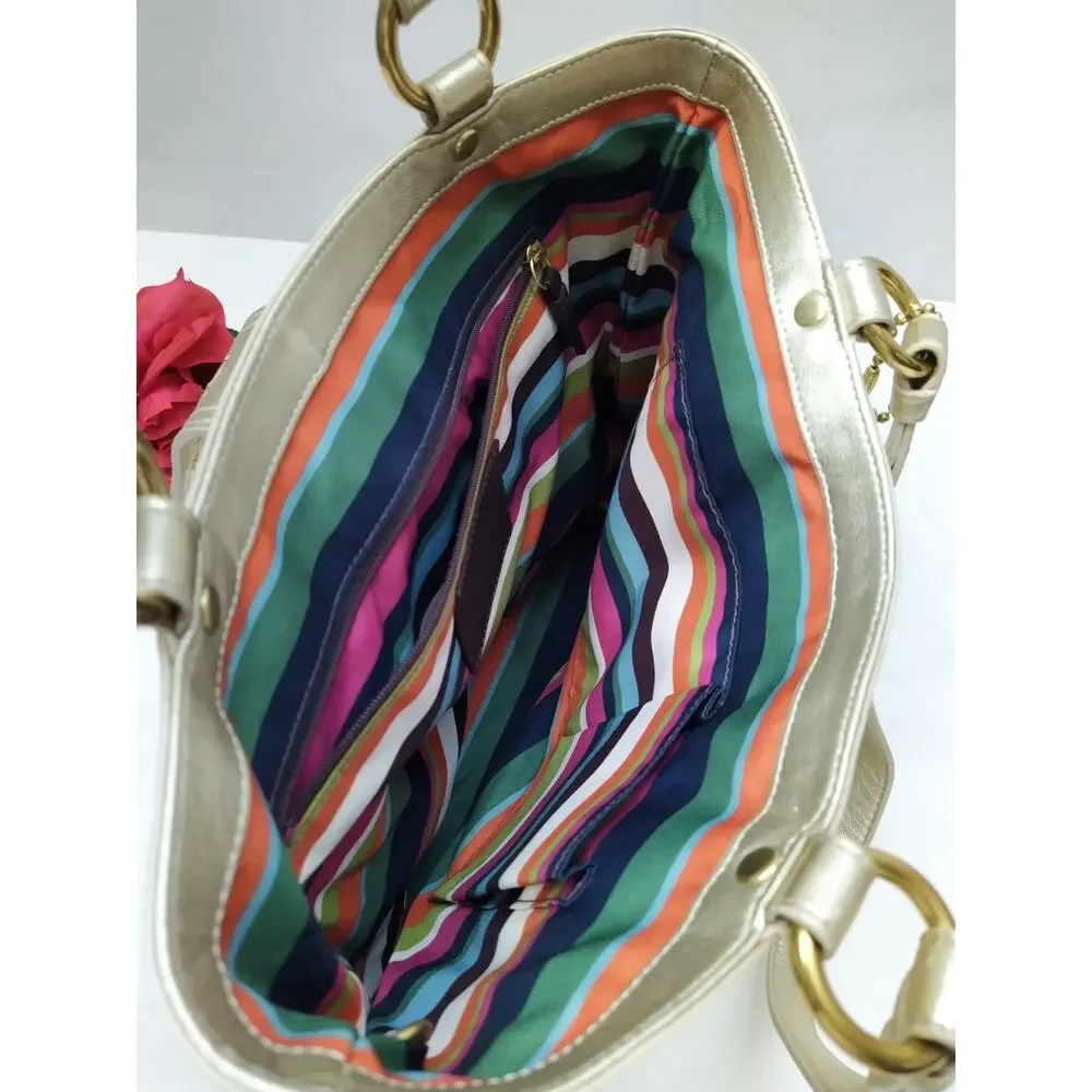 Coach Lily Metallic Gold Leather Limited Ed TurnLock Tote Bag - VTG